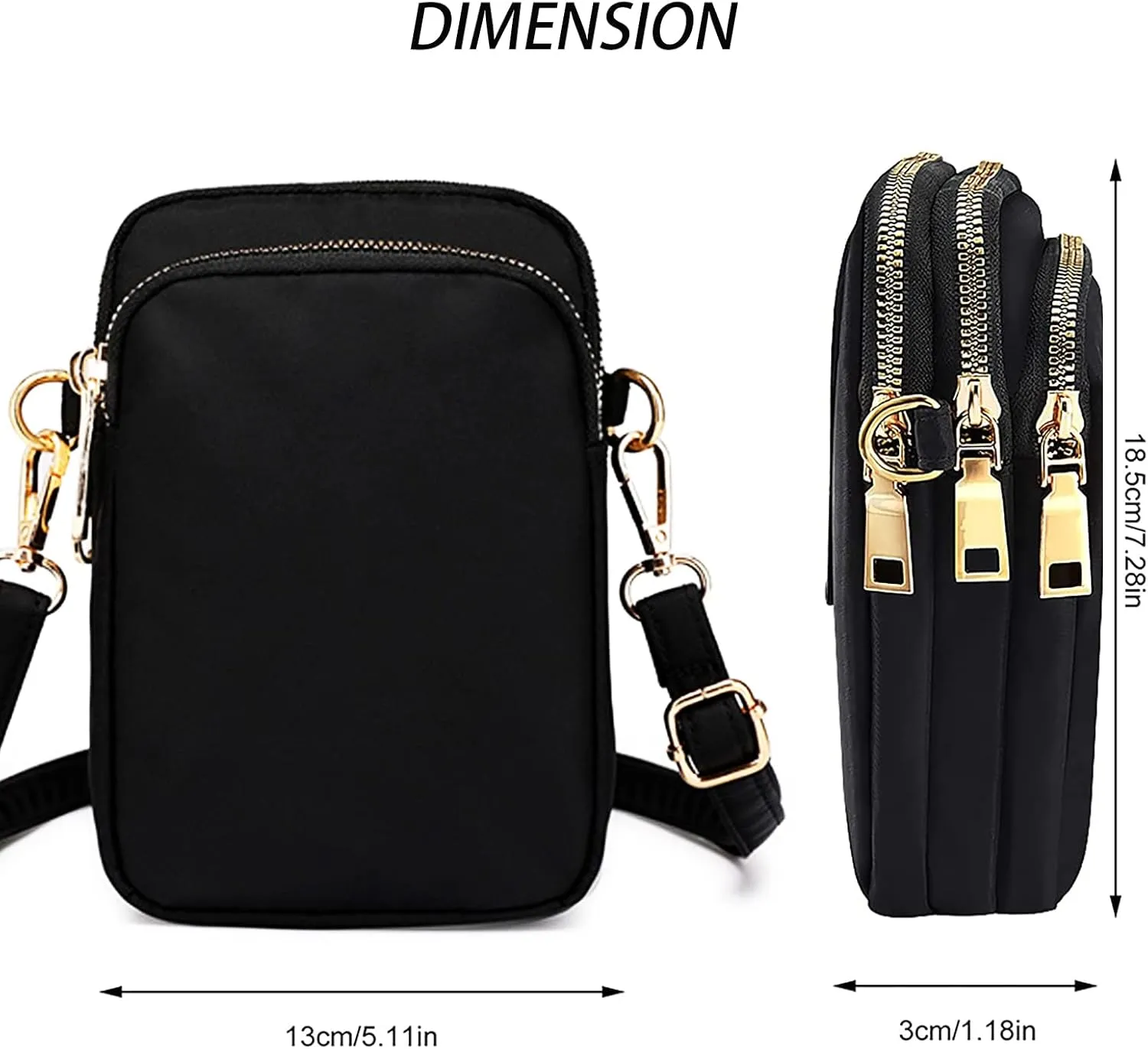 Women Crossbody Phone Bag Zipper Waterproof Nylon Wallet Cellphone Purse Ladies Shoulder Bag Wristlet Handbag