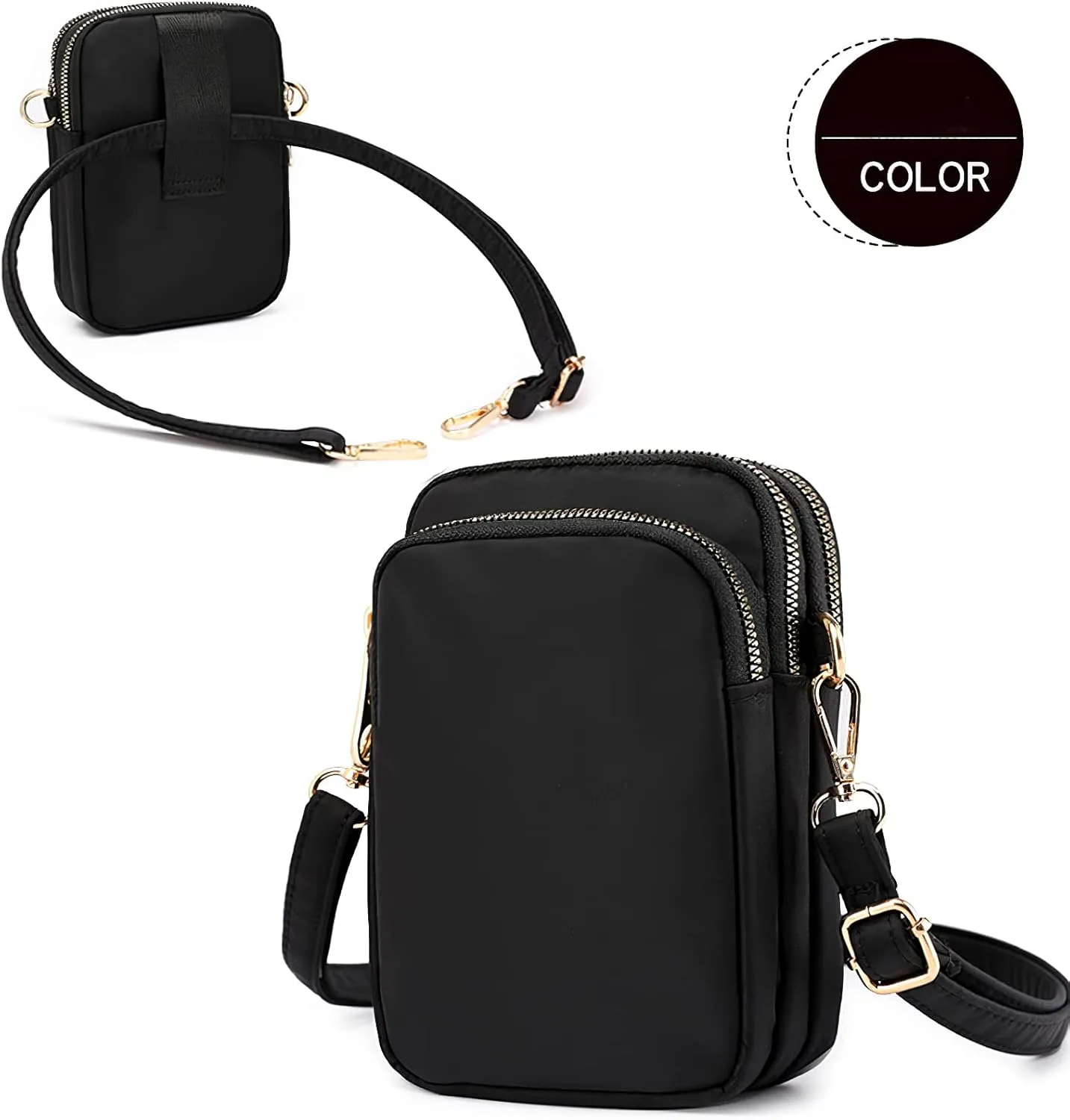 Women Crossbody Phone Bag Zipper Waterproof Nylon Wallet Cellphone Purse Ladies Shoulder Bag Wristlet Handbag