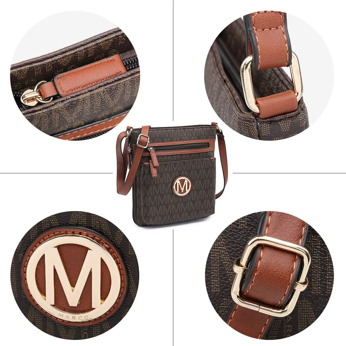 Women Crossbody Purses Multi Pockets Large Signature Monogram Zip Shoulder Bags Ladies PU Leather Handbag