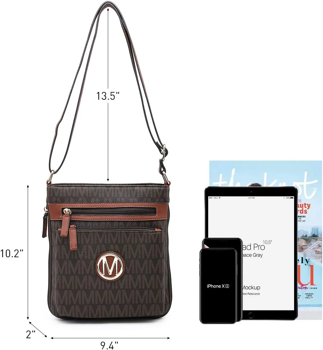 Women Crossbody Purses Multi Pockets Large Signature Monogram Zip Shoulder Bags Ladies PU Leather Handbag