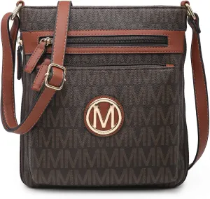 Women Crossbody Purses Multi Pockets Large Signature Monogram Zip Shoulder Bags Ladies PU Leather Handbag
