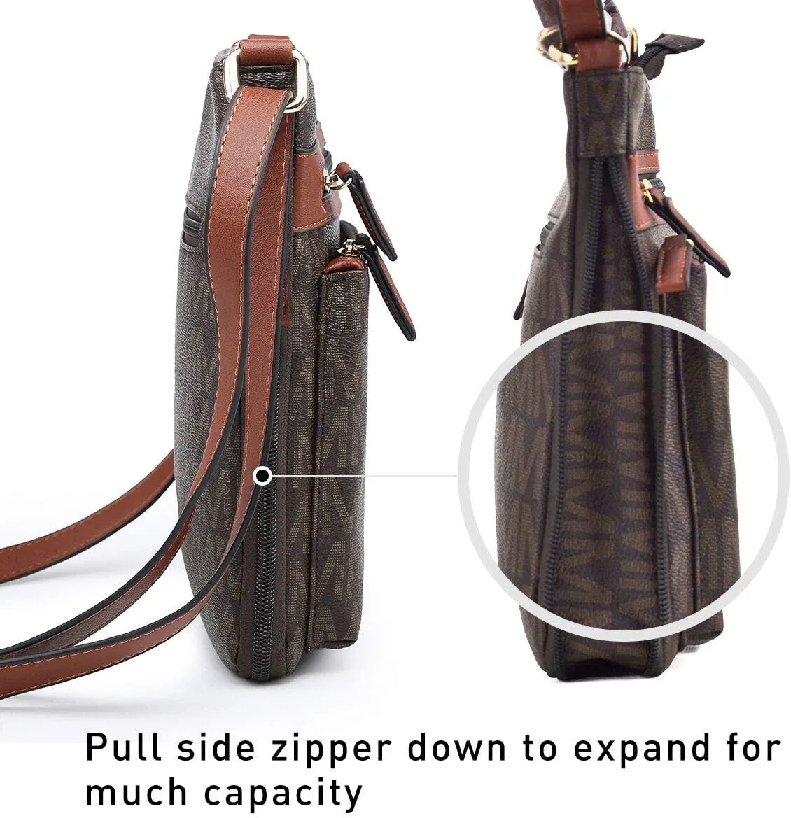 Women Crossbody Purses Multi Pockets Large Signature Monogram Zip Shoulder Bags Ladies PU Leather Handbag