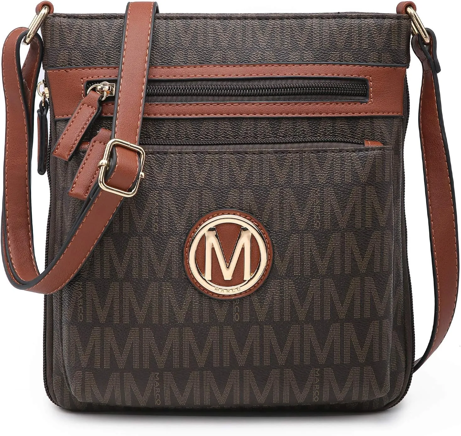 Women Crossbody Purses Multi Pockets Large Signature Monogram Zip Shoulder Bags Ladies PU Leather Handbag