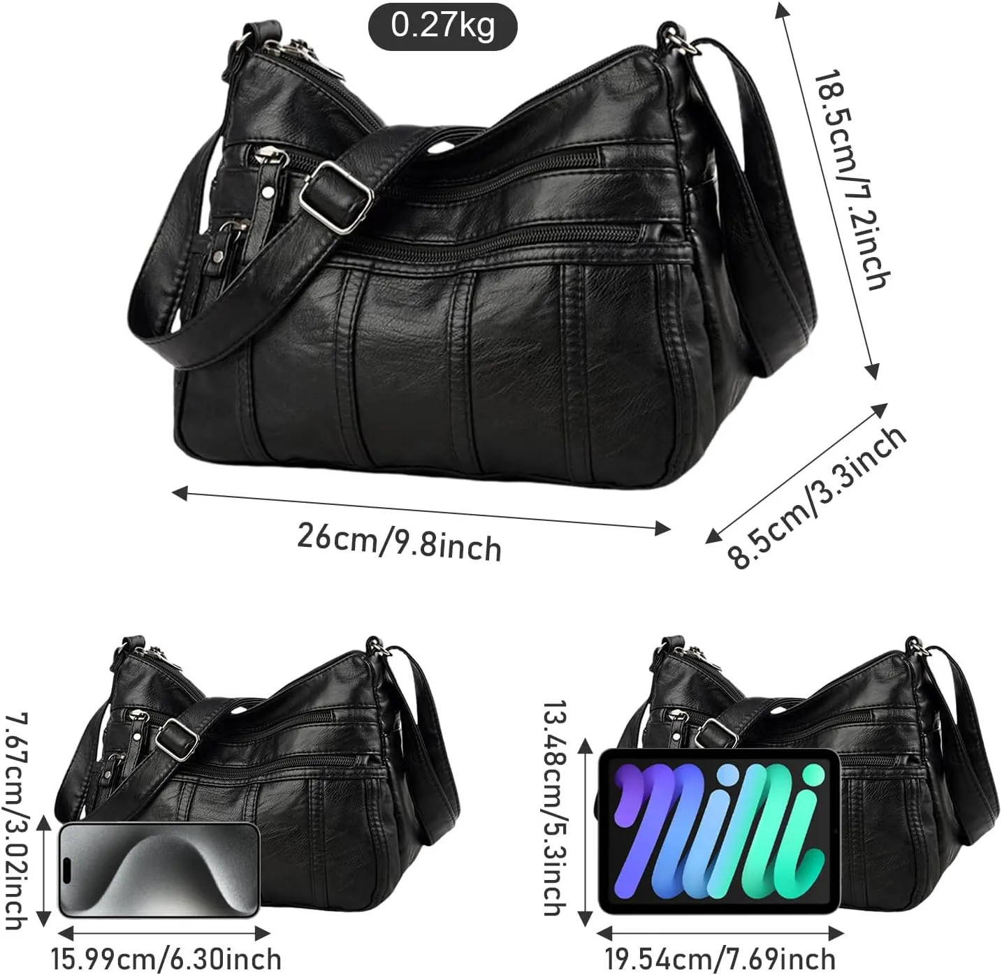 Women Crossbody Shoulder Bag Soft PU Leather Handbags Multi-Pocket Messenger Bag Waterproof Purse for Ladies