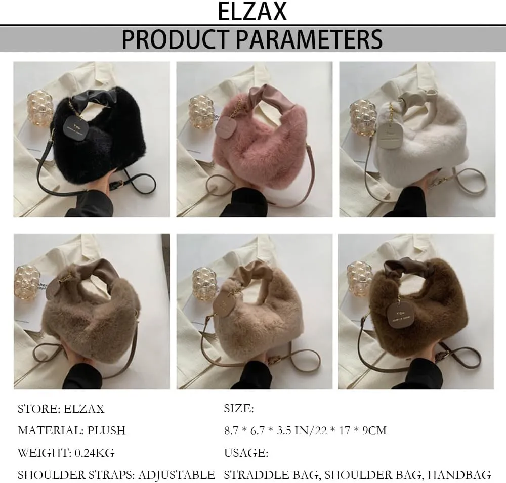 Women Fluffy Tote Bag Plush Shoulder Underarm Bag Faux Fur Crossbody Handbag with Strap Y2K Furry Purse Winter