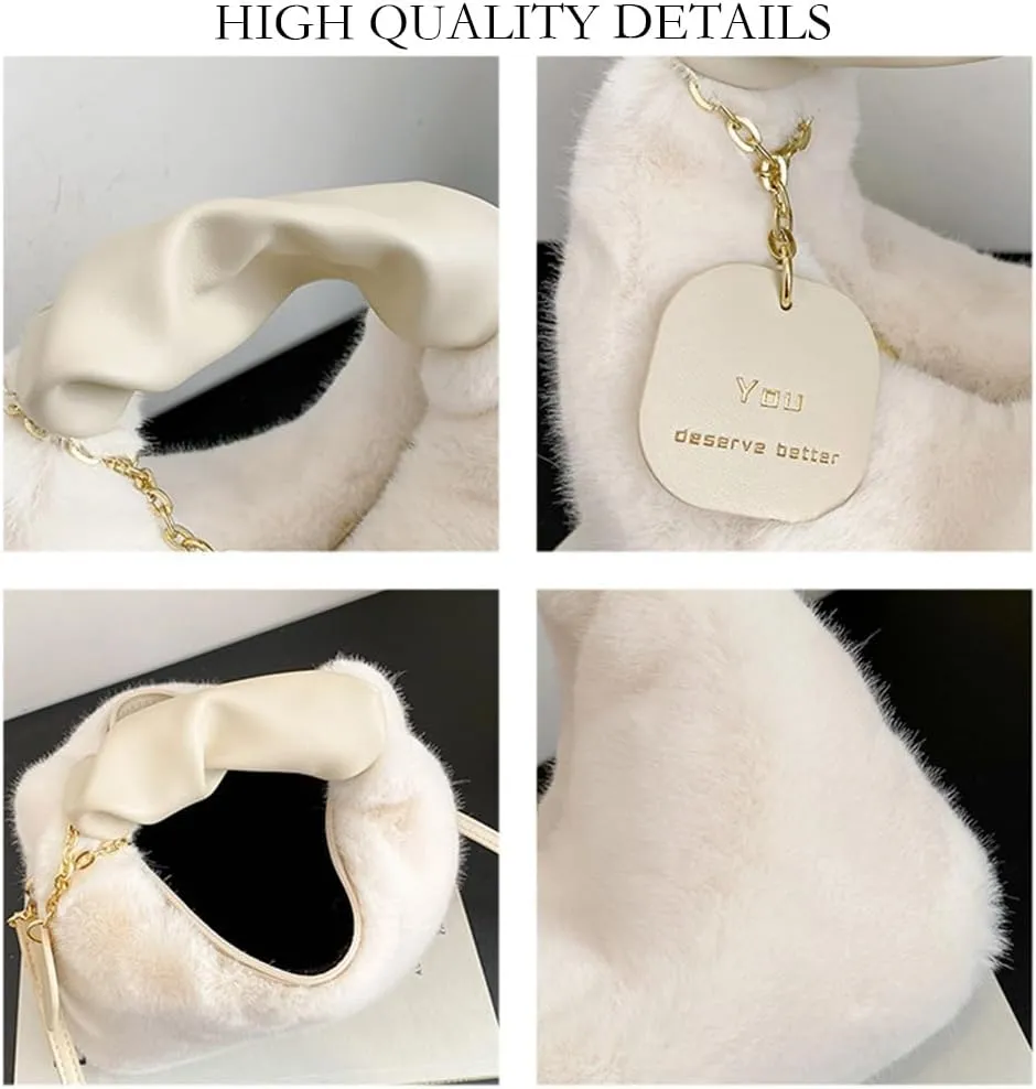 Women Fluffy Tote Bag Plush Shoulder Underarm Bag Faux Fur Crossbody Handbag with Strap Y2K Furry Purse Winter