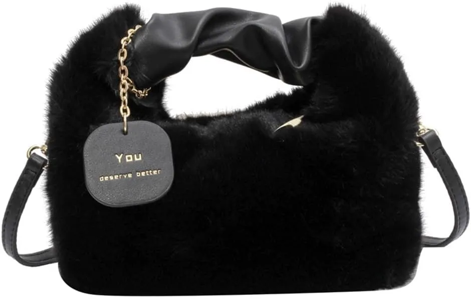 Women Fluffy Tote Bag Plush Shoulder Underarm Bag Faux Fur Crossbody Handbag with Strap Y2K Furry Purse Winter