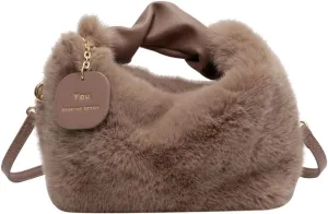Women Fluffy Tote Bag Plush Shoulder Underarm Bag Faux Fur Crossbody Handbag with Strap Y2K Furry Purse Winter