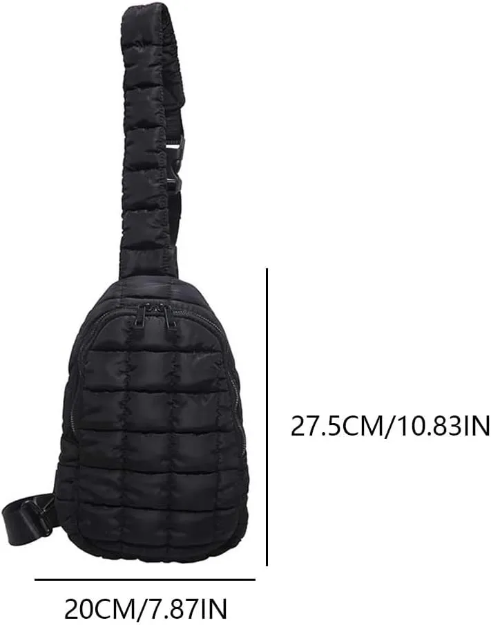 Women Quilted Chest Bag Adjustable Strap Padding Crossbody Bag Large Capacity Simple Shoulder Bag Female Commute Bag