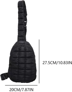 Women Quilted Chest Bag Adjustable Strap Padding Crossbody Bag Large Capacity Simple Shoulder Bag Female Commute Bag