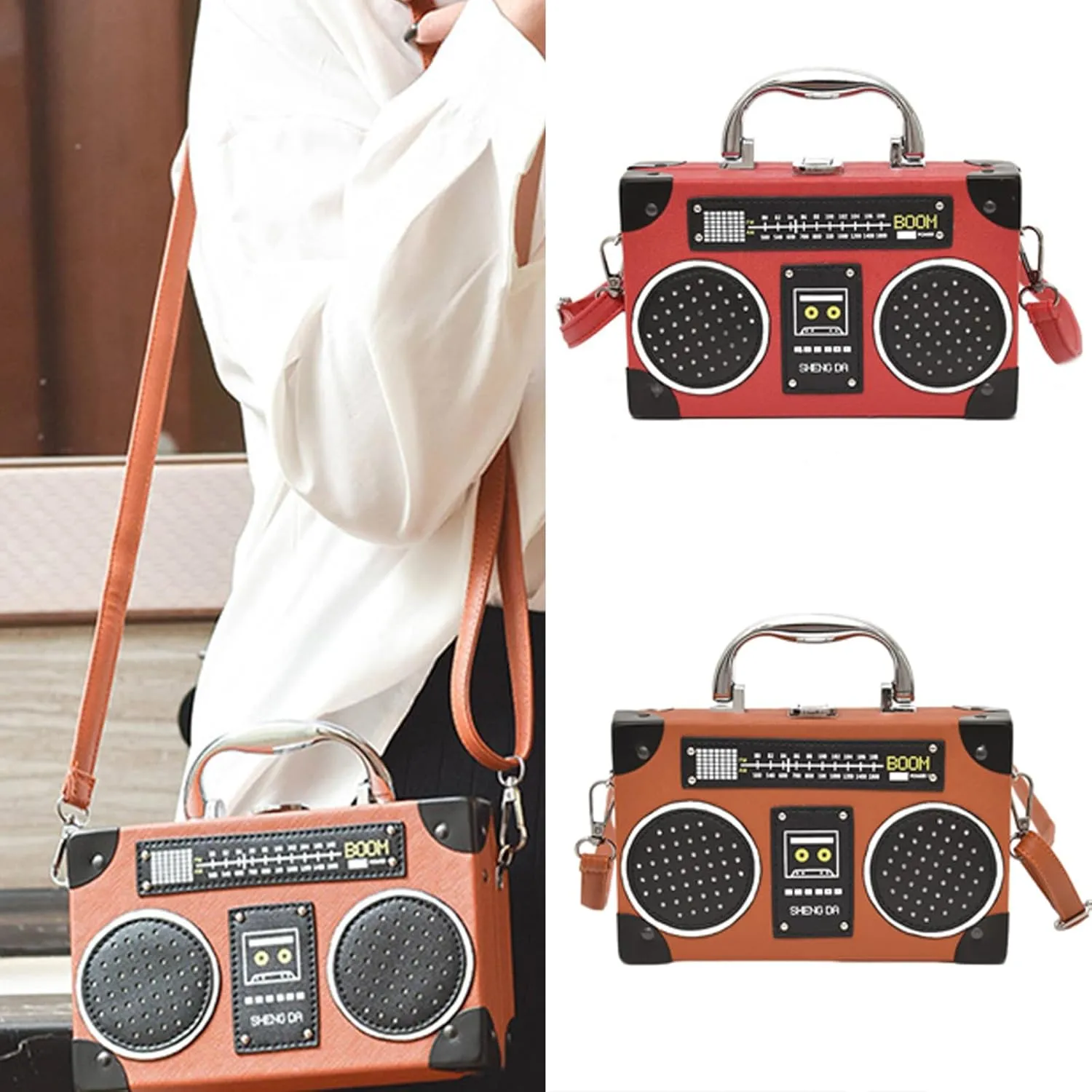 Women Radio Shape Shoulder Bag Simple Bag Creative Handbag and Purse Evening Bag PU Leather Crossbody Bag