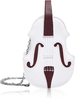 Women Violin Shaped Crossbody Shoulder Bag with Trendy Chain Strap PU Leather Music Purse Handbag Violin Lover Gifts