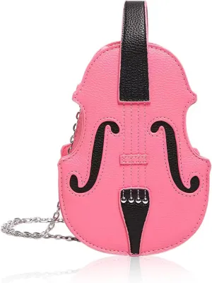 Women Violin Shaped Crossbody Shoulder Bag with Trendy Chain Strap PU Leather Music Purse Handbag Violin Lover Gifts