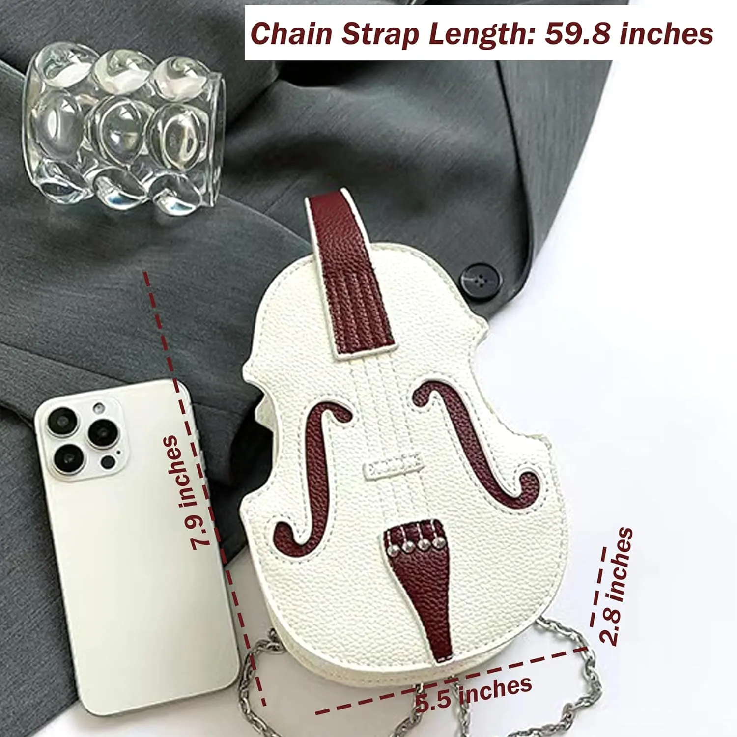 Women Violin Shaped Crossbody Shoulder Bag with Trendy Chain Strap PU Leather Music Purse Handbag Violin Lover Gifts