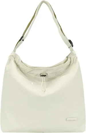 Womens Aesthetic Casual Nylon Shoulder Crossbody Bag Pleated Drawstrings Shoulder Bag Solid Color Handbag Underarm Bag