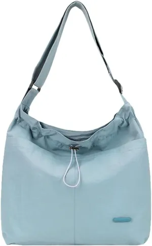 Womens Aesthetic Casual Nylon Shoulder Crossbody Bag Pleated Drawstrings Shoulder Bag Solid Color Handbag Underarm Bag