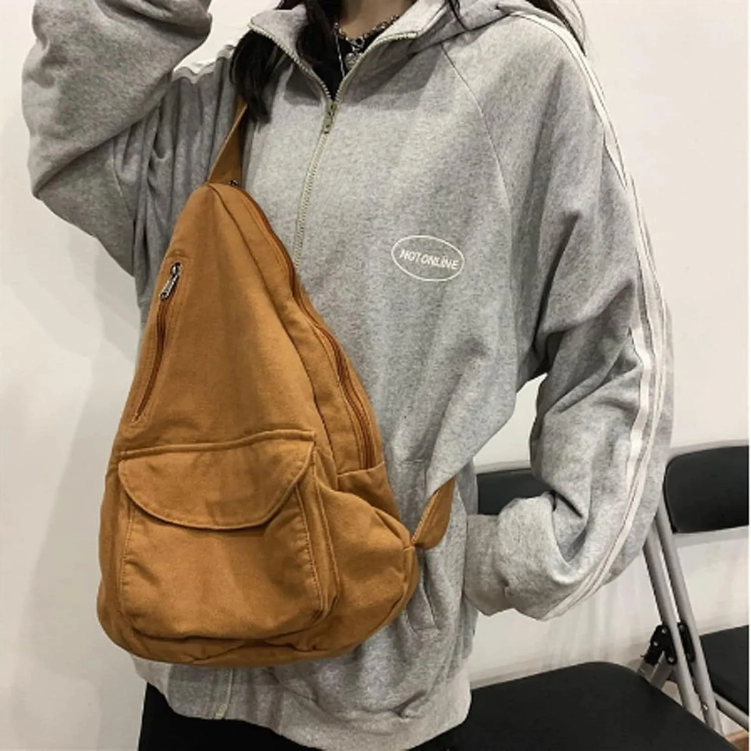 Women's Canvas Crossbody Bag Vintage Wash Zipper Shoulder Bag Men's and Women's Casual Crossbody Bag