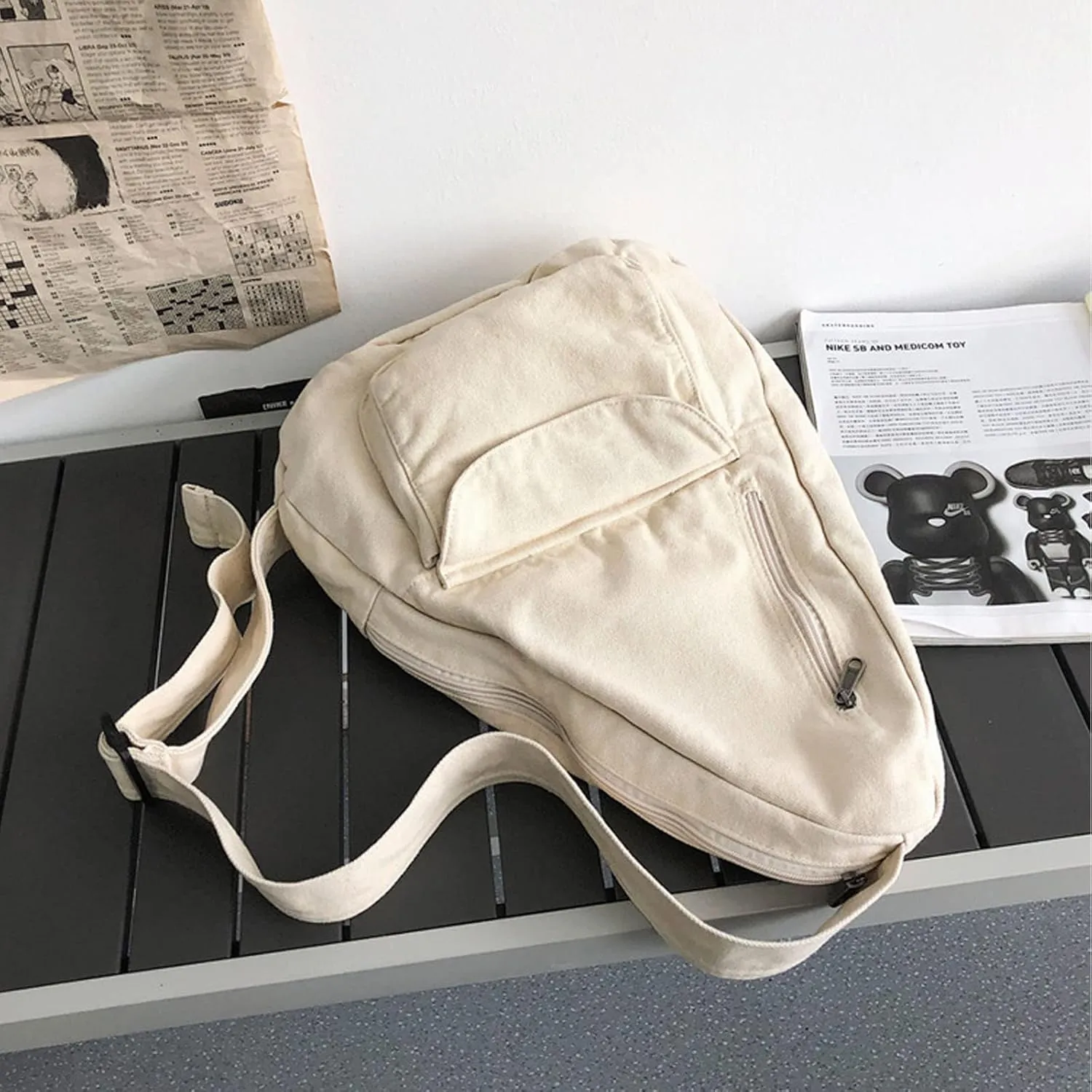 Women's Canvas Crossbody Bag Vintage Wash Zipper Shoulder Bag Men's and Women's Casual Crossbody Bag