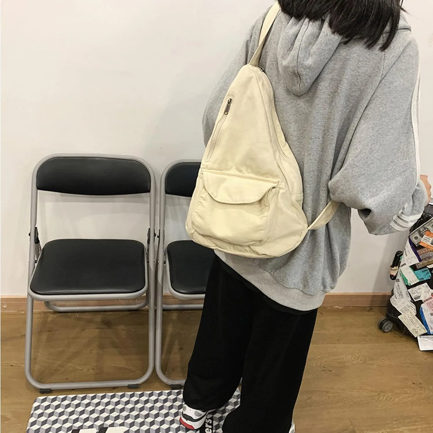 Women's Canvas Crossbody Bag Vintage Wash Zipper Shoulder Bag Men's and Women's Casual Crossbody Bag