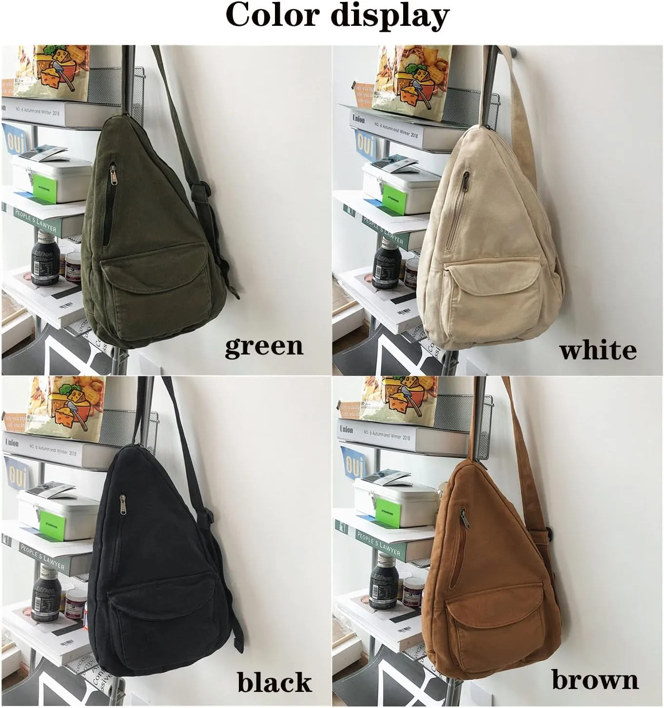Women's Canvas Crossbody Bag Vintage Wash Zipper Shoulder Bag Men's and Women's Casual Crossbody Bag
