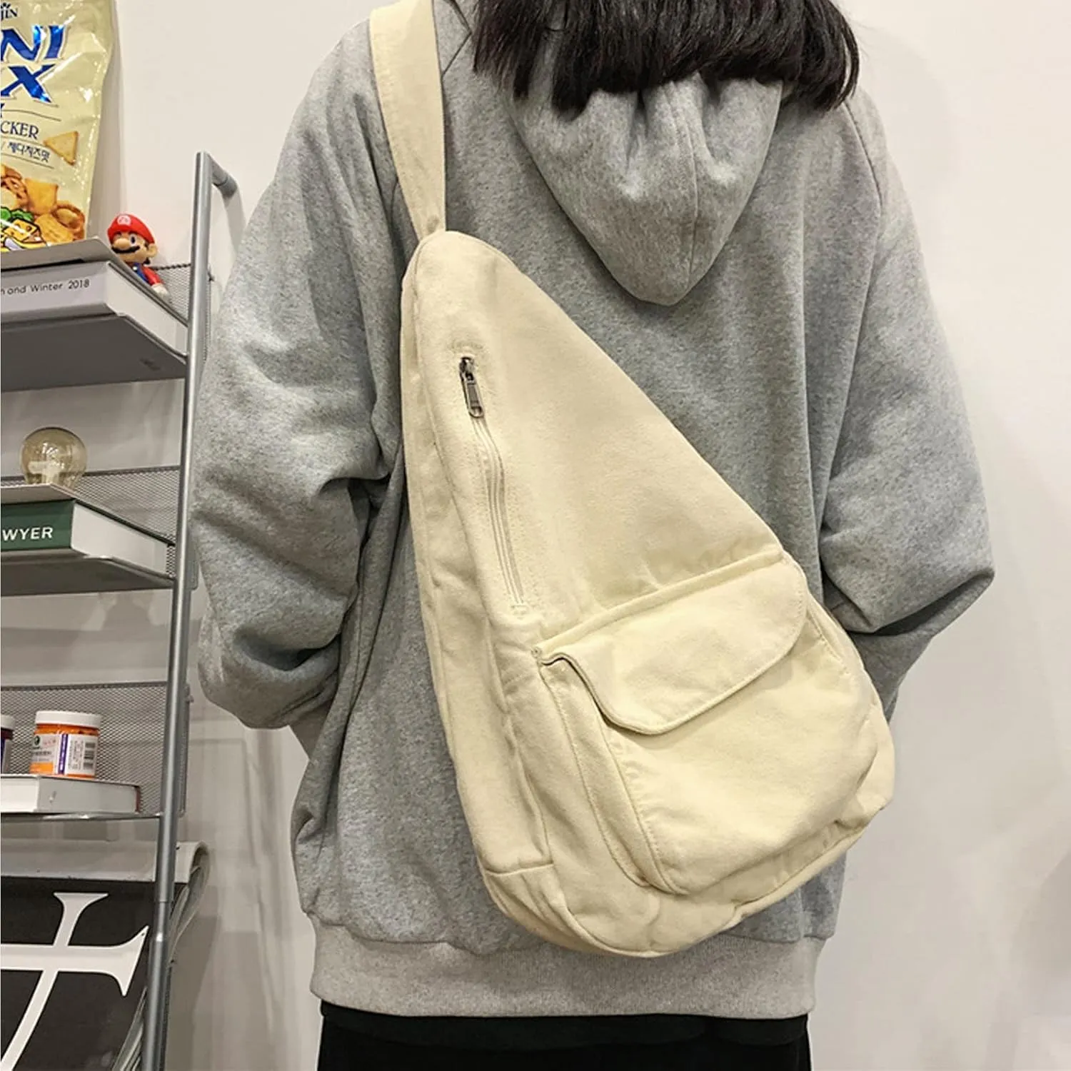 Women's Canvas Crossbody Bag Vintage Wash Zipper Shoulder Bag Men's and Women's Casual Crossbody Bag