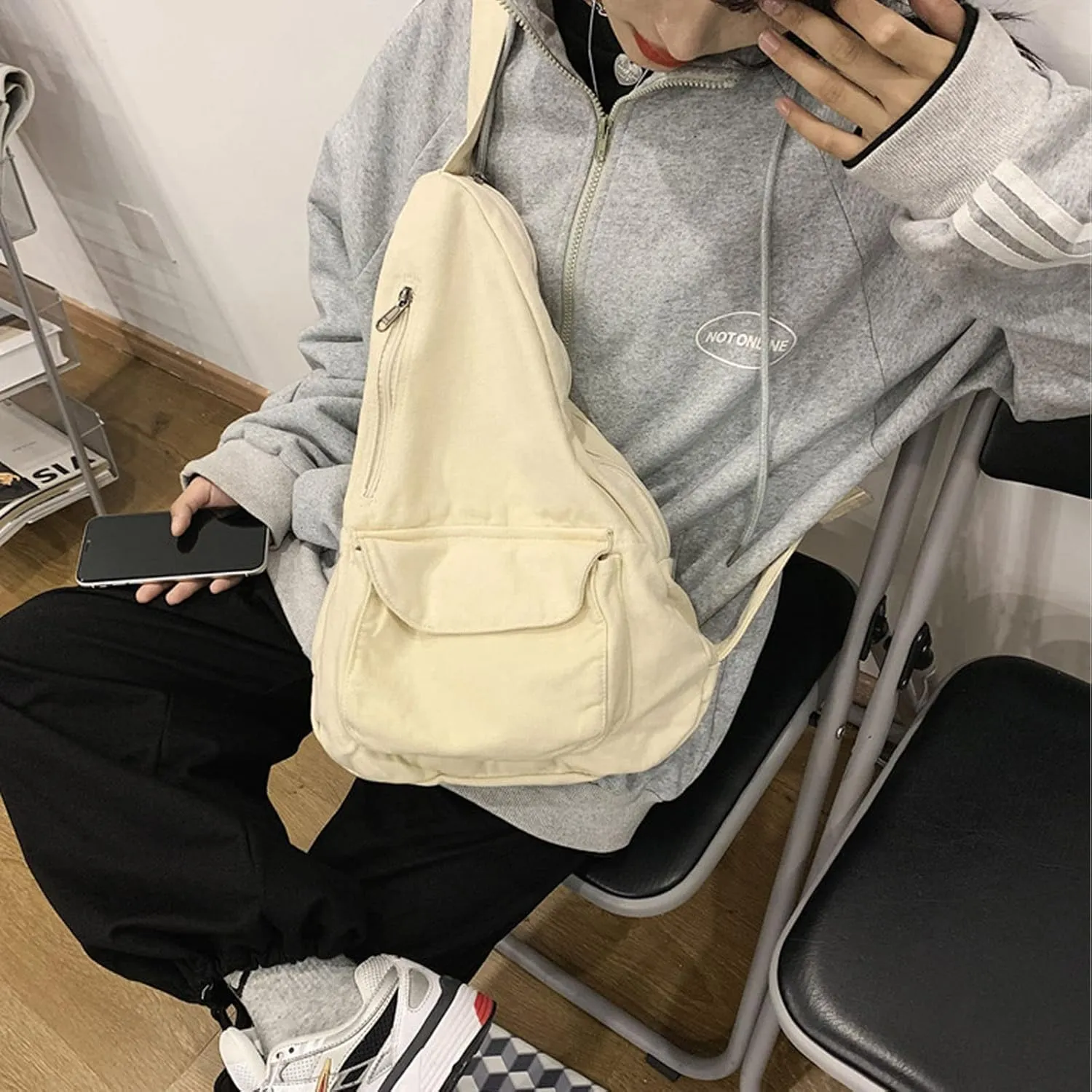 Women's Canvas Crossbody Bag Vintage Wash Zipper Shoulder Bag Men's and Women's Casual Crossbody Bag