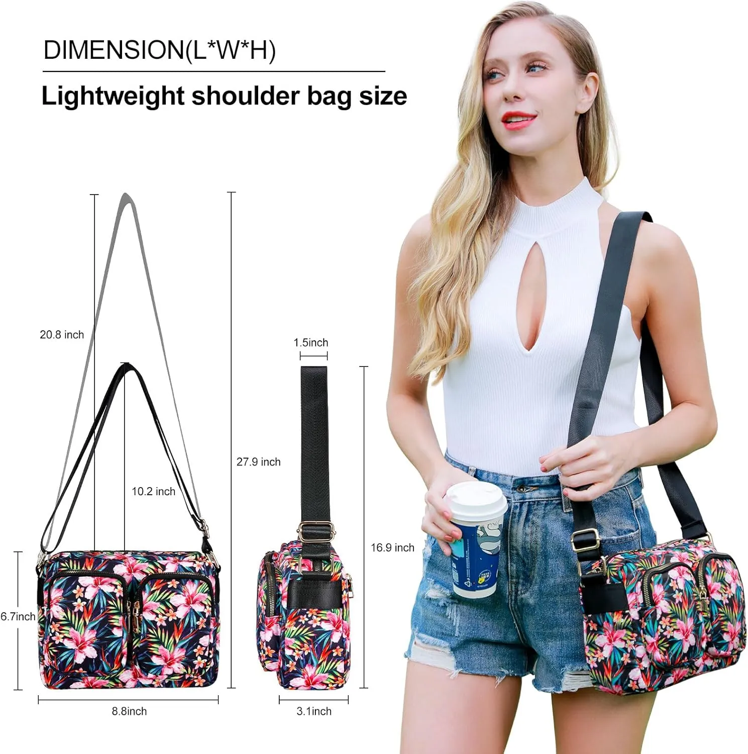 Women's Crossbody Bags - Multi Pocket Shoulder Bag Lightweight Purse Stylish Printed Crossbody Bag