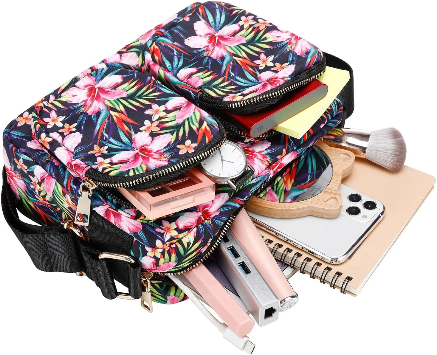Women's Crossbody Bags - Multi Pocket Shoulder Bag Lightweight Purse Stylish Printed Crossbody Bag