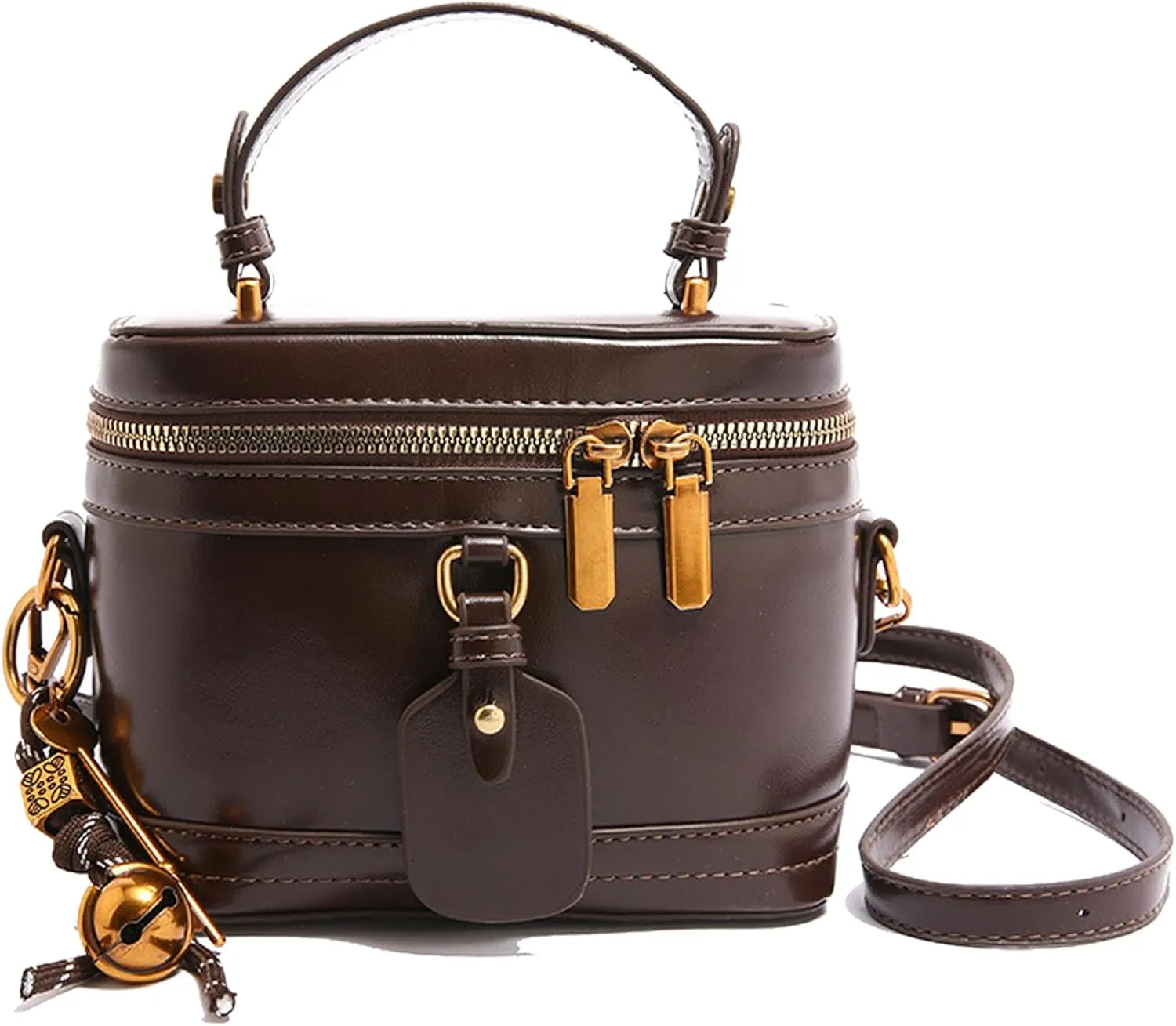 Women'S Elegant Minimalist Handbag Bucket Bag With Bell Fashion Vintage Pu Box Shape Handbag Crossbody Shoulder