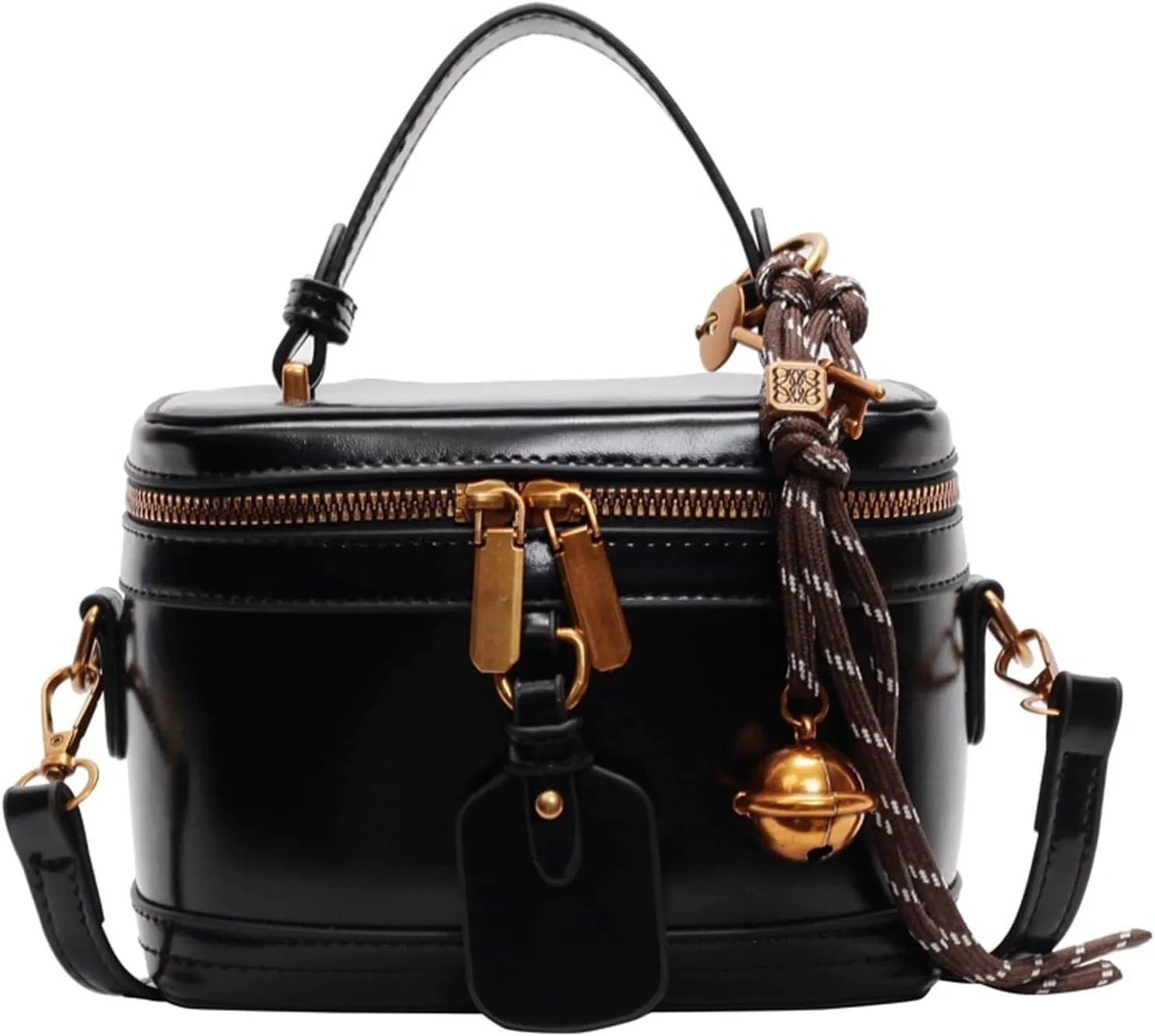 Women's Elegant Minimalist Handbag, Fashion Vintage PU Box Shape Handbag Crossbody Shoulder, Cute Tote bag with Bell