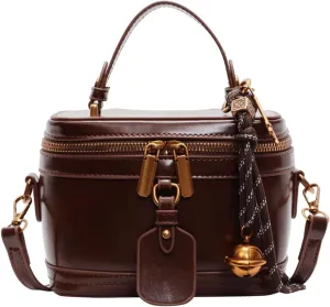 Women's Elegant Minimalist Handbag, Fashion Vintage PU Box Shape Handbag Crossbody Shoulder, Cute Tote bag with Bell