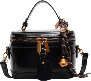 Women's Elegant Minimalist Handbag, Fashion Vintage PU Box Shape Handbag Crossbody Shoulder, Cute Tote bag with Bell