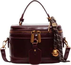 Women's Elegant Minimalist Handbag, Fashion Vintage PU Box Shape Handbag Crossbody Shoulder, Cute Tote bag with Bell