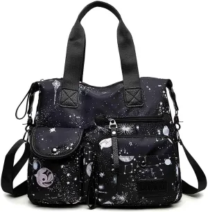 Women's Fashion Handbag Canvas One Shoulder Women's Bag Starry Sky Printing Casual Crossbody Bag