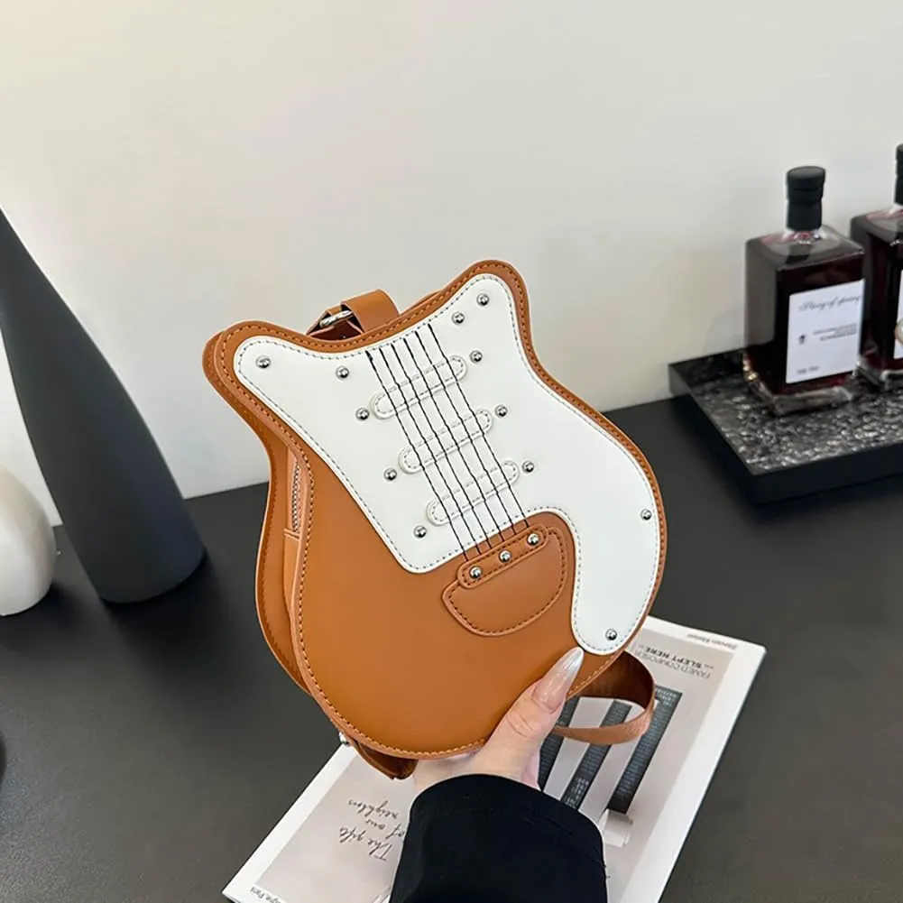 Women’s Guitar Shaped Rivet Shoulder Bag, Creative Music Violin Piano Crossbody Purse, PU Leather Novelty Unique Satchel