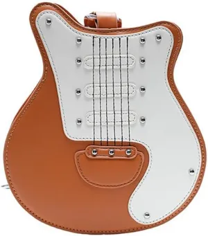 Women’s Guitar Shaped Rivet Shoulder Bag, Creative Music Violin Piano Crossbody Purse, PU Leather Novelty Unique Satchel