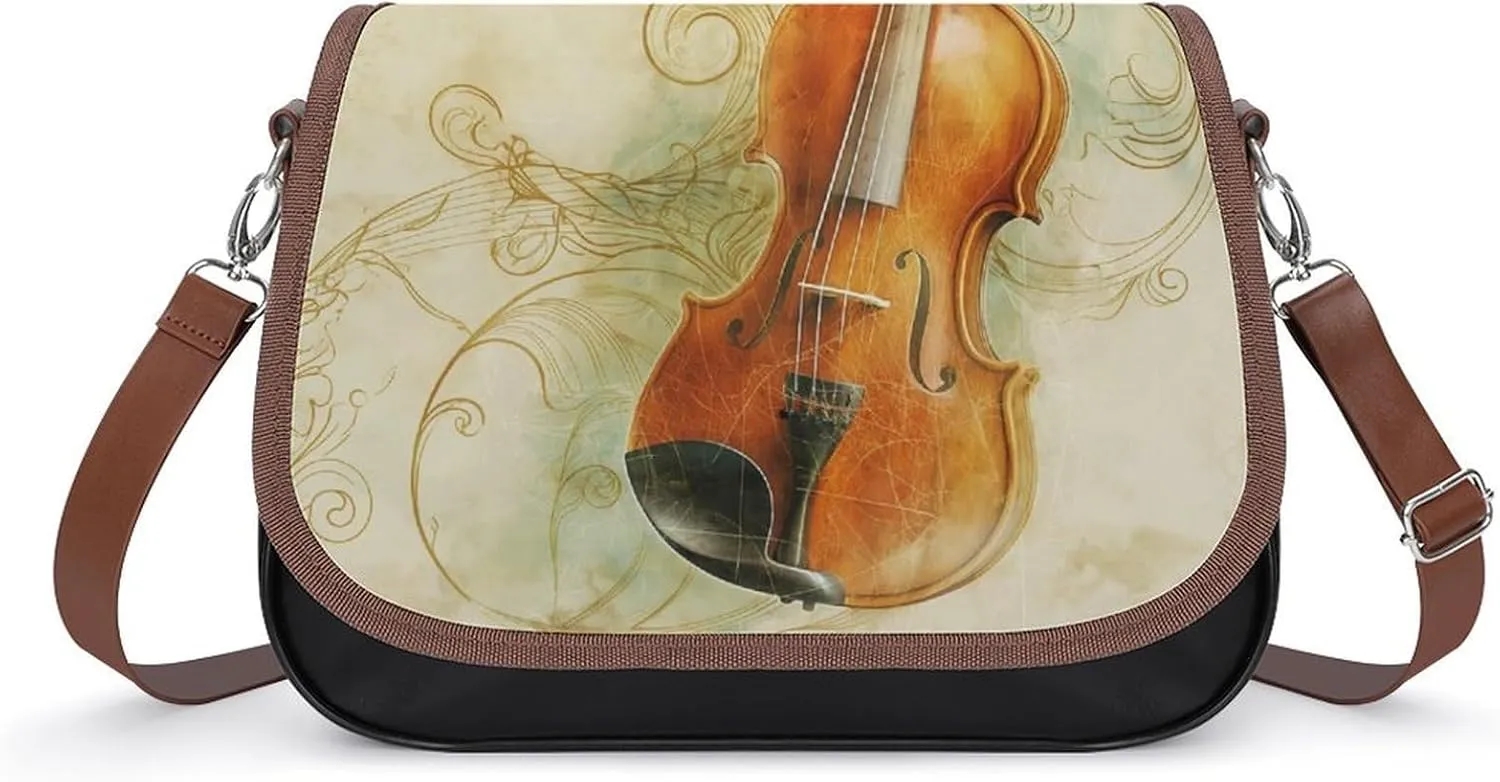 Women's Handbag Violin With Swirling Satchel Bag Leather Crossbody Bag Waterproof Messenger Bag