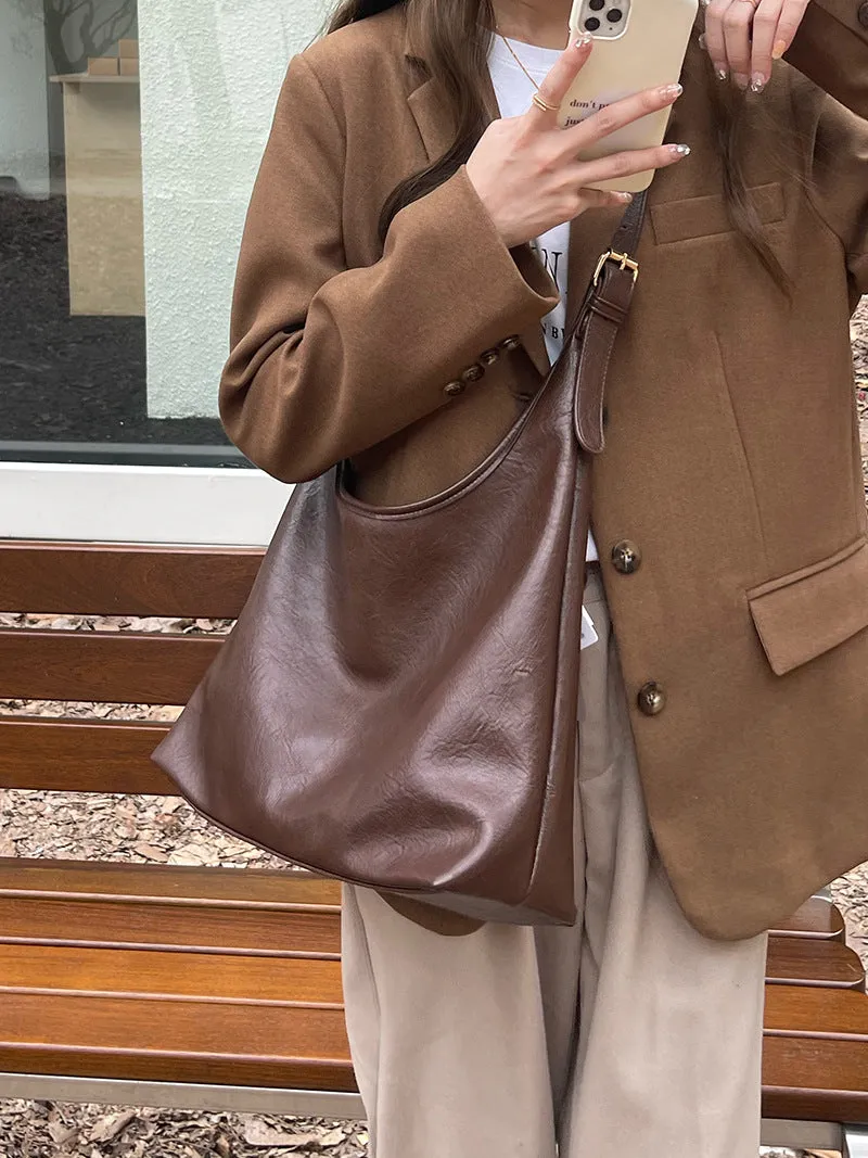 Women's Large Capacity Simple Soft Leather Underarm Crossbody Bags