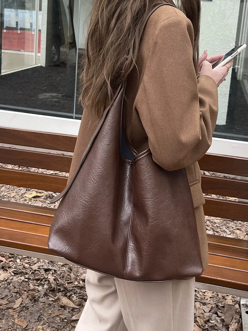 Women's Large Capacity Simple Soft Leather Underarm Crossbody Bags