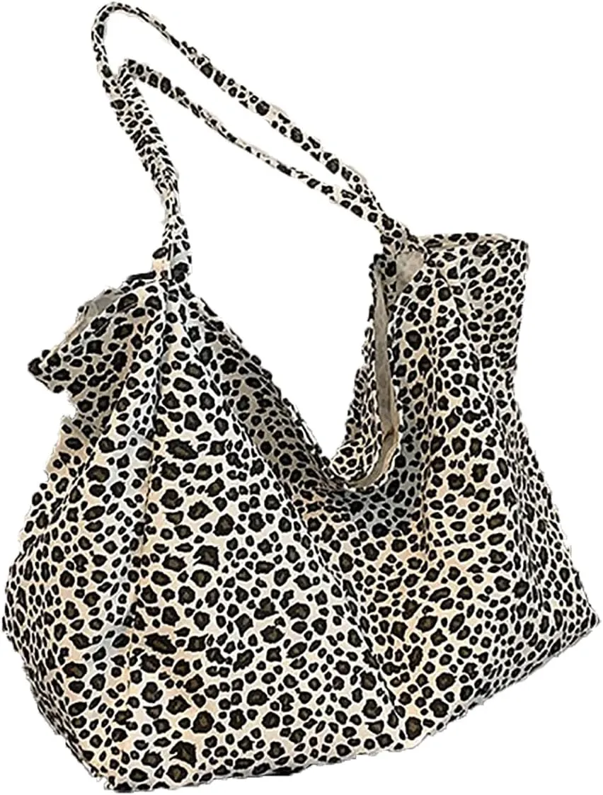 Women's leopard print shoulder bag, large capacity soft handbag, simple multifunctional crossbody bag