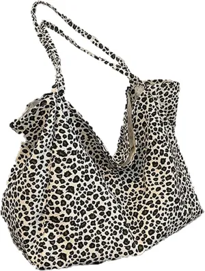 Women's leopard print shoulder bag, large capacity soft handbag, simple multifunctional crossbody bag