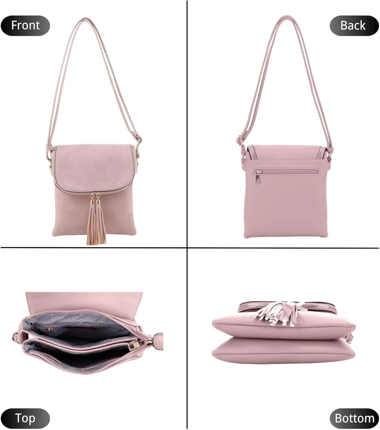 Women's Multi Compartment Magnetic Closure Flap Crossbody with Tassel Zipper