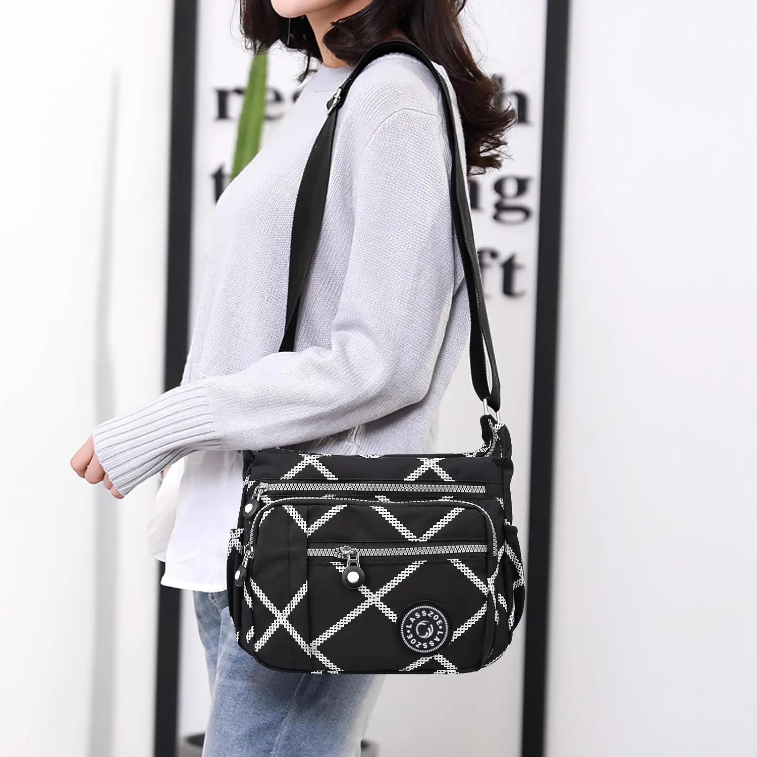 Women's Nylon Crossbody Bag Waterproof Shoulder Purse Multi Pocket Tote Handbag Travel Satchel Messenger Bag