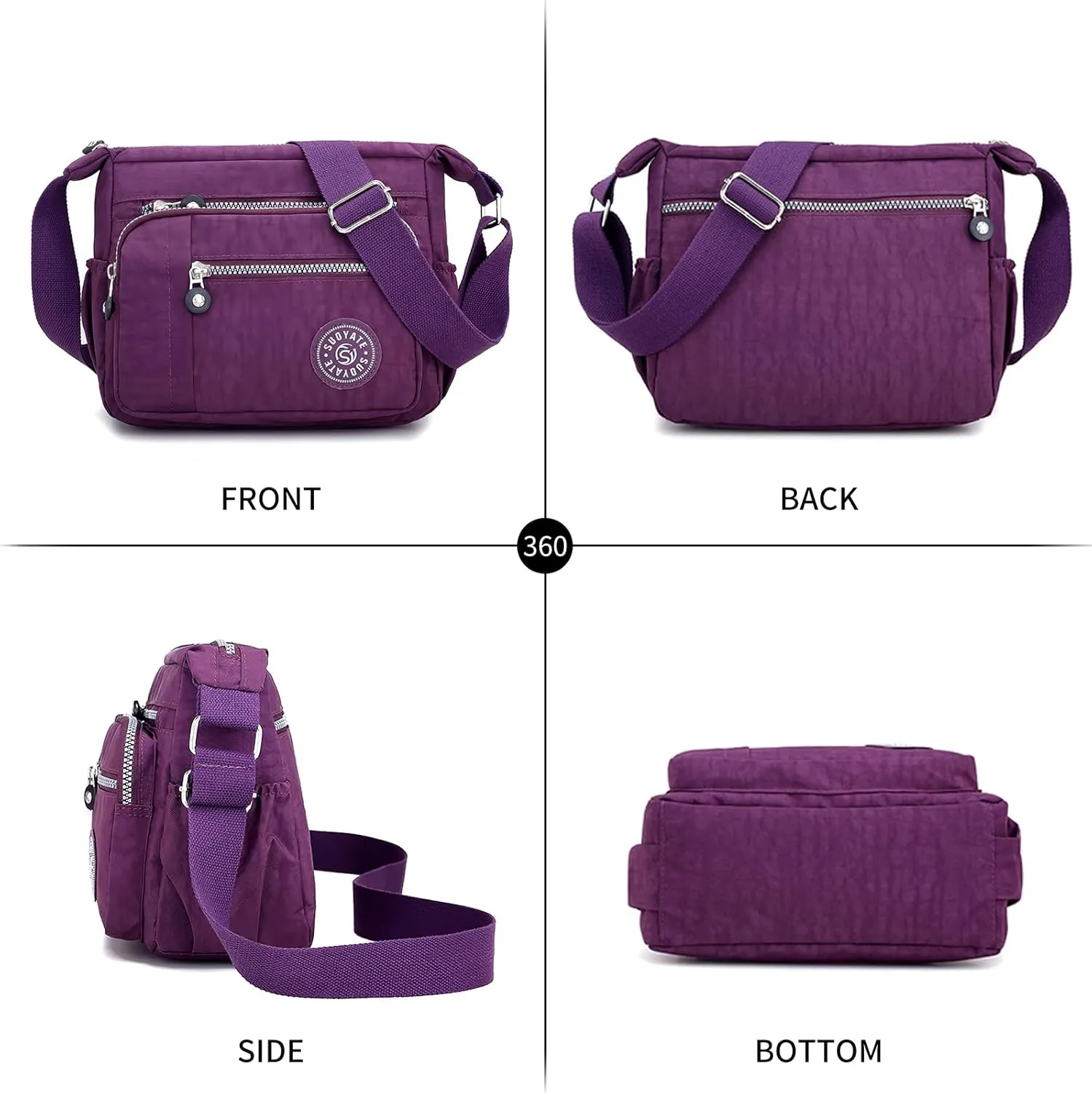 Women's Nylon Crossbody Bag Waterproof Shoulder Purse Multi Pocket Tote Handbag Travel Satchel Messenger Bag