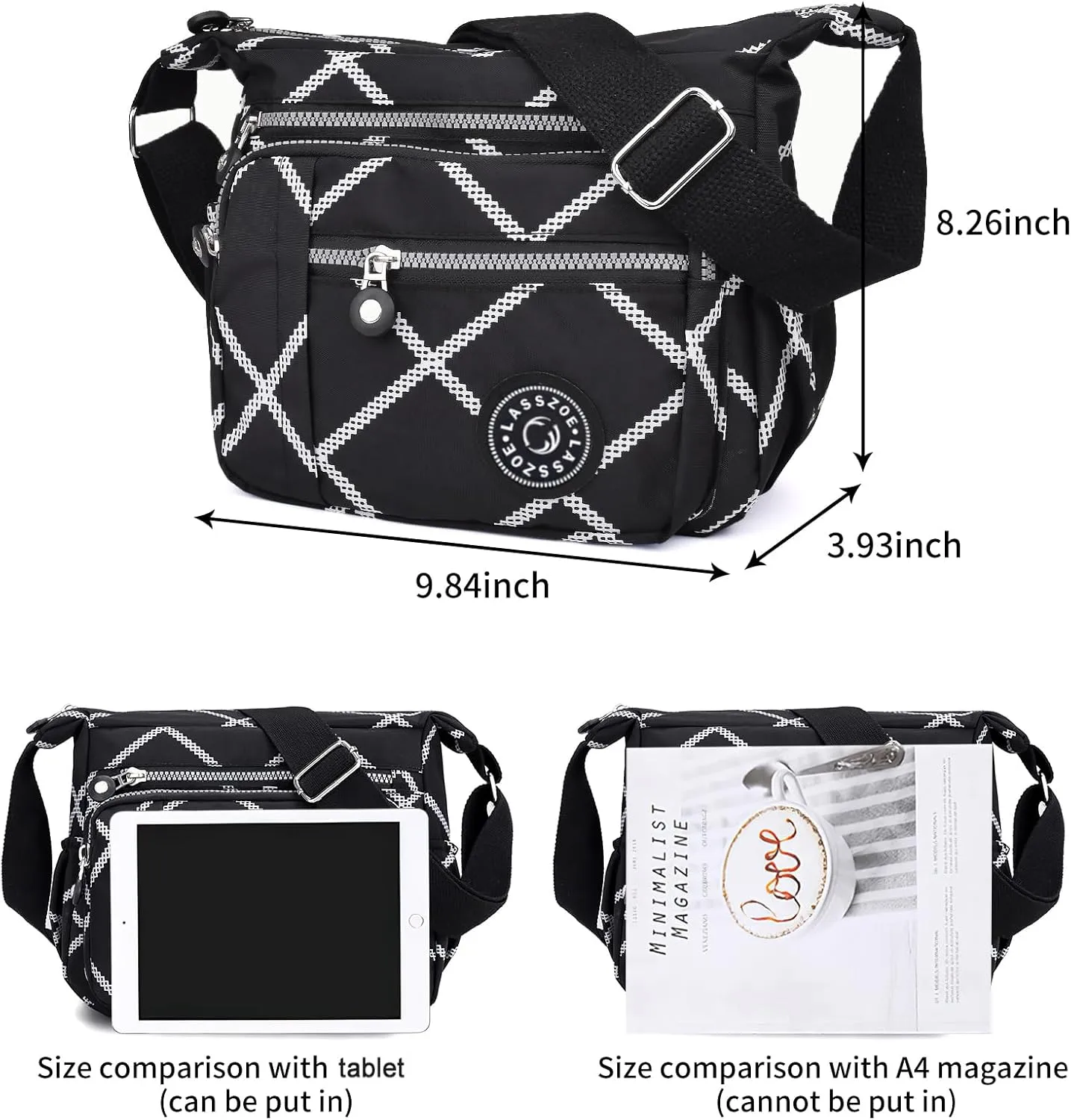 Women's Nylon Crossbody Bag Waterproof Shoulder Purse Multi Pocket Tote Handbag Travel Satchel Messenger Bag