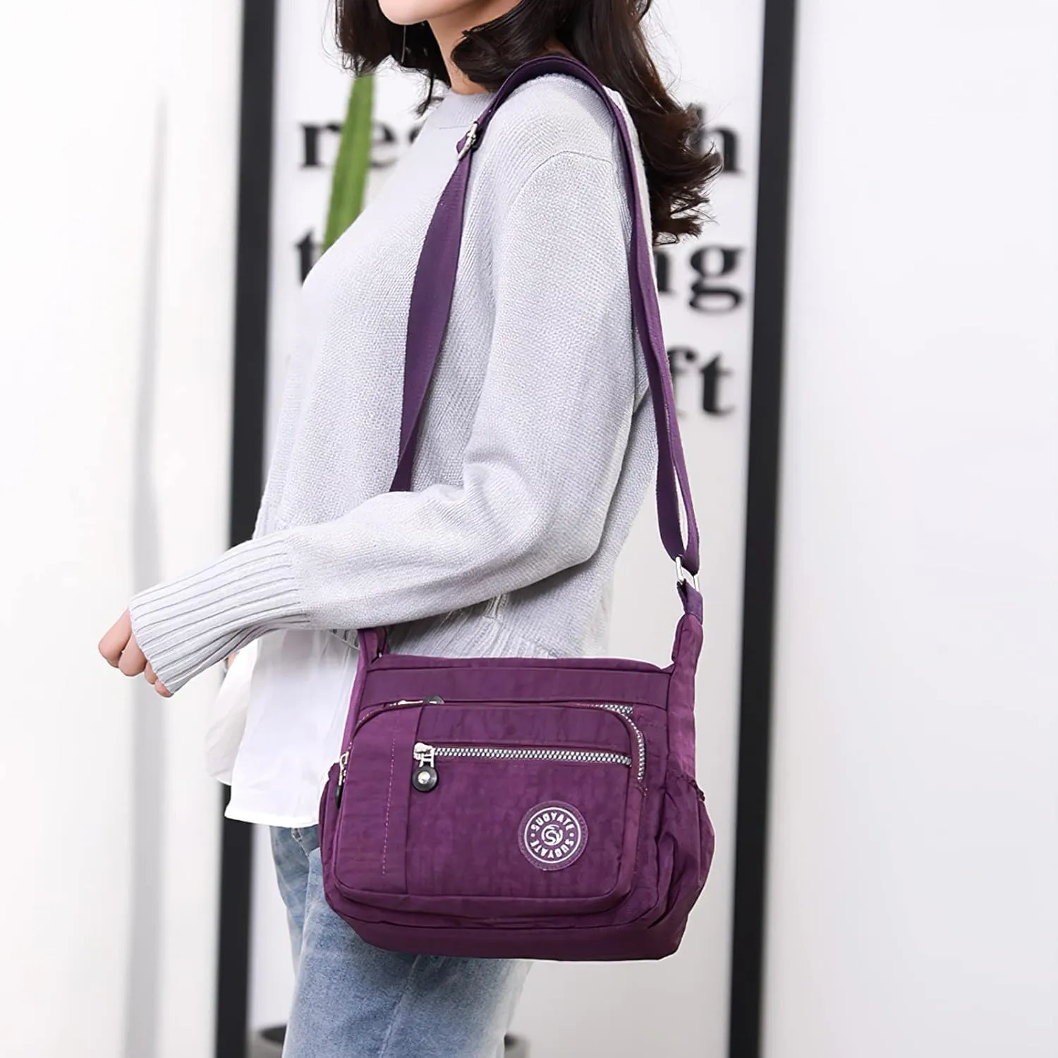 Women's Nylon Crossbody Bag Waterproof Shoulder Purse Multi Pocket Tote Handbag Travel Satchel Messenger Bag