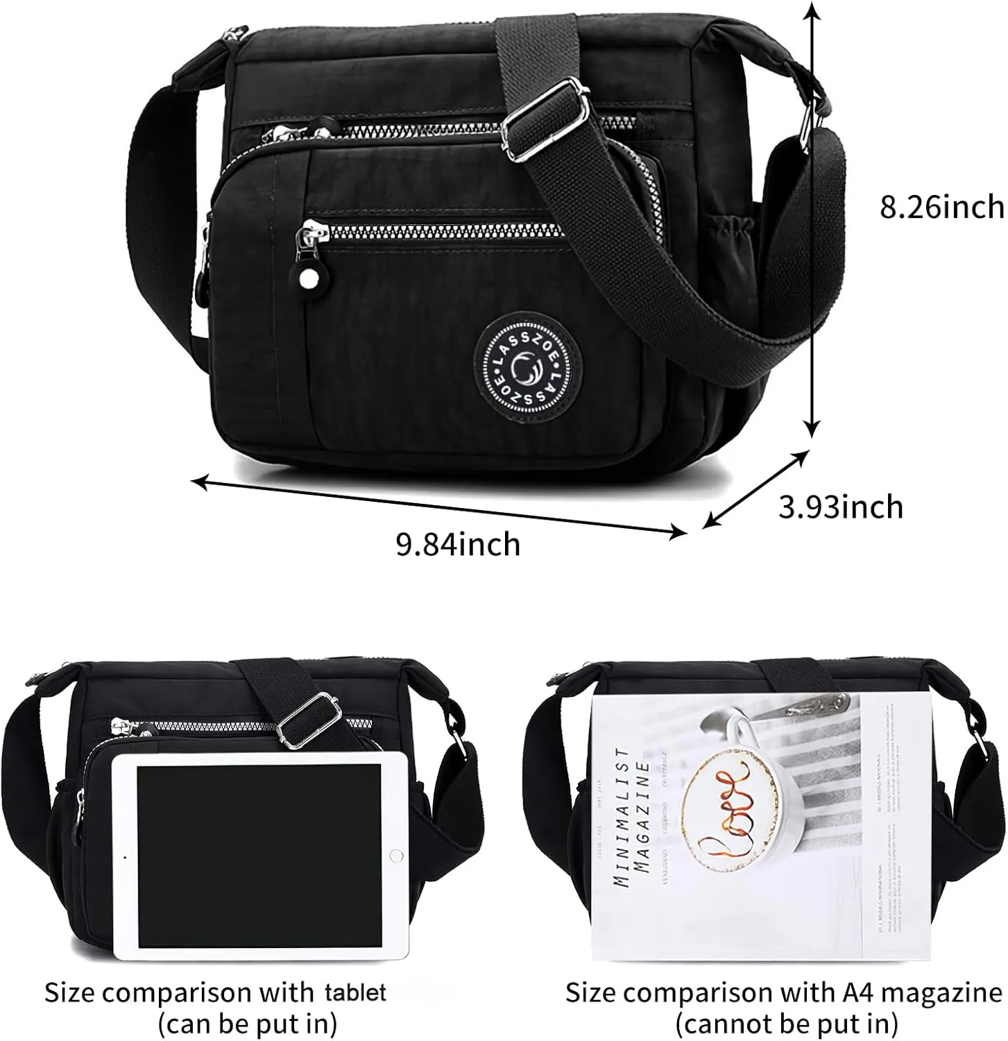 Women's Nylon Crossbody Bag Waterproof Shoulder Purse Multi Pocket Tote Handbag Travel Satchel Messenger Bag