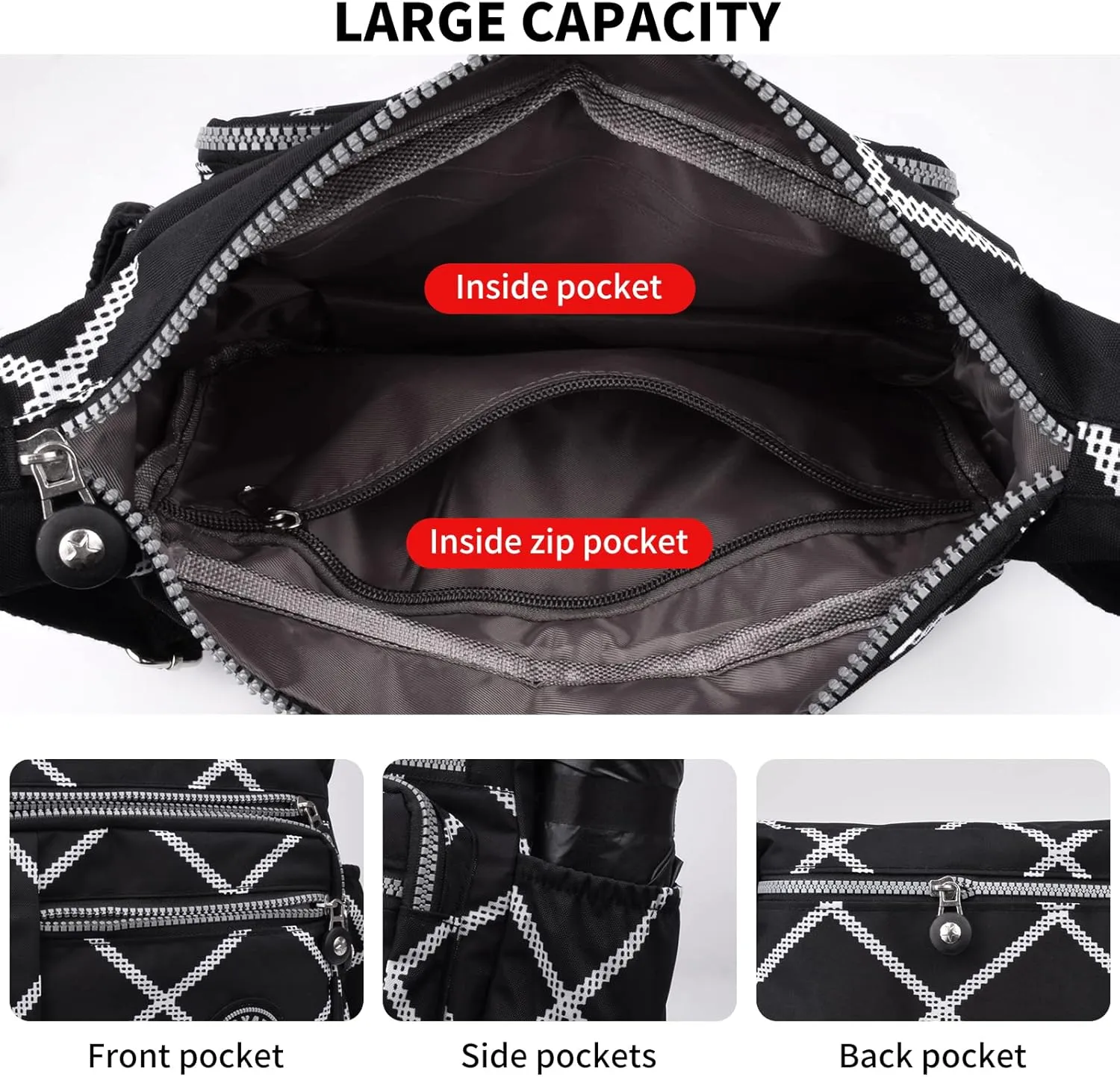 Women's Nylon Crossbody Bag Waterproof Shoulder Purse Multi Pocket Tote Handbag Travel Satchel Messenger Bag
