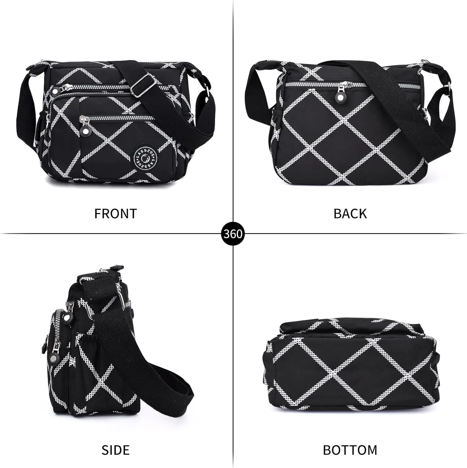 Women's Nylon Crossbody Bag Waterproof Shoulder Purse Multi Pocket Tote Handbag Travel Satchel Messenger Bag