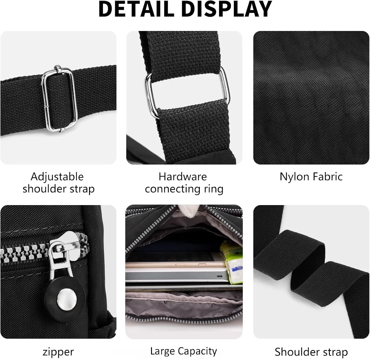 Women's Nylon Crossbody Bag Waterproof Shoulder Purse Multi Pocket Tote Handbag Travel Satchel Messenger Bag